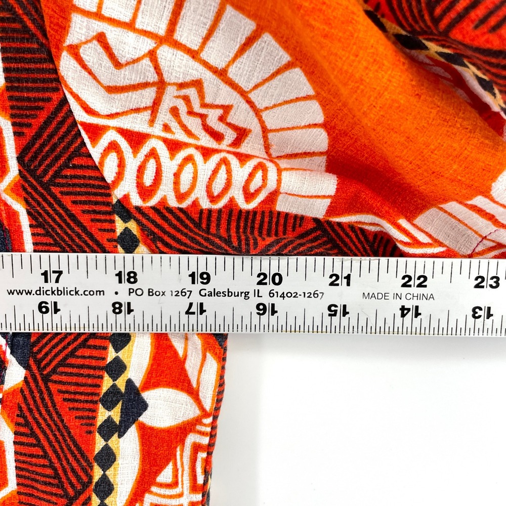VTG 70s Orange Tribal Print Hawaiian Barkcoth Shirt Short Sleeve Mens Small - Picture 4 of 9